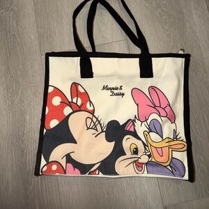 DISNEY MINNIE and DAISY VIBRANT TOTE BAG! canvas, zippered top! kids Christmas!